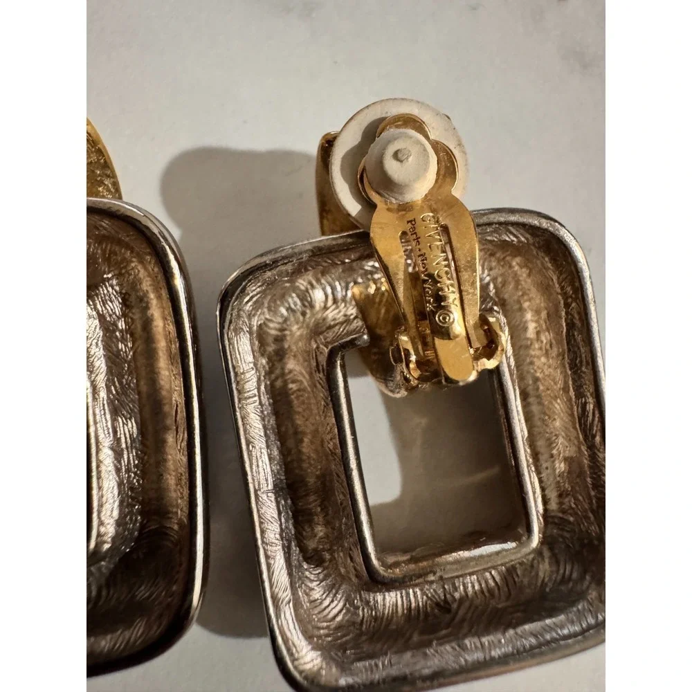 Givenchy Paris Earrings New York Silver Gold-Tone Door Knocker Designer Rare